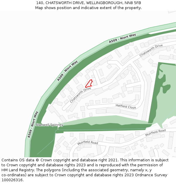 140, CHATSWORTH DRIVE, WELLINGBOROUGH, NN8 5FB: Location map and indicative extent of plot