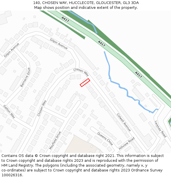 140, CHOSEN WAY, HUCCLECOTE, GLOUCESTER, GL3 3DA: Location map and indicative extent of plot