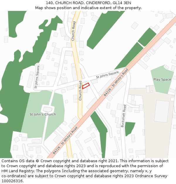140, CHURCH ROAD, CINDERFORD, GL14 3EN: Location map and indicative extent of plot
