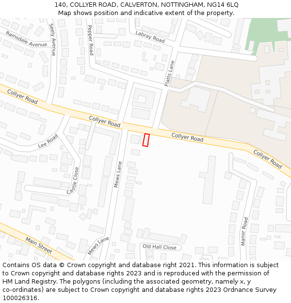 140, COLLYER ROAD, CALVERTON, NOTTINGHAM, NG14 6LQ: Location map and indicative extent of plot