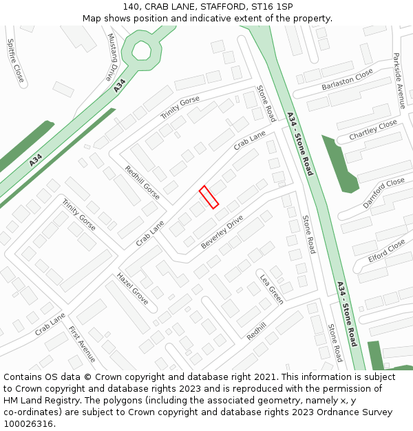 140, CRAB LANE, STAFFORD, ST16 1SP: Location map and indicative extent of plot