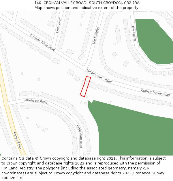 140, CROHAM VALLEY ROAD, SOUTH CROYDON, CR2 7RA: Location map and indicative extent of plot