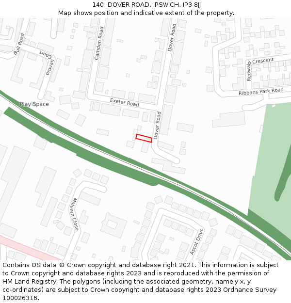 140, DOVER ROAD, IPSWICH, IP3 8JJ: Location map and indicative extent of plot