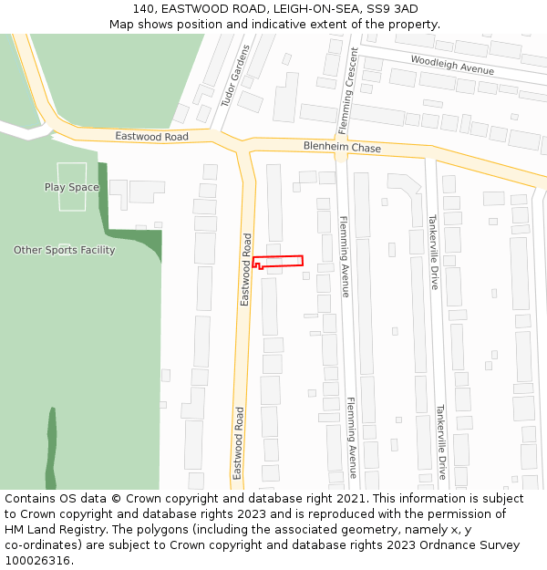 140, EASTWOOD ROAD, LEIGH-ON-SEA, SS9 3AD: Location map and indicative extent of plot