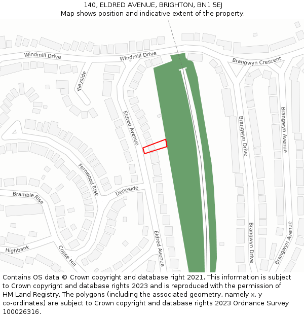 140, ELDRED AVENUE, BRIGHTON, BN1 5EJ: Location map and indicative extent of plot