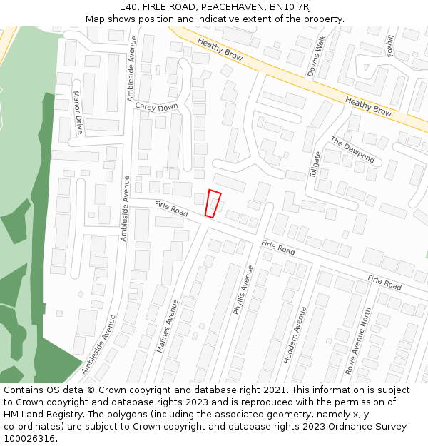 140, FIRLE ROAD, PEACEHAVEN, BN10 7RJ: Location map and indicative extent of plot