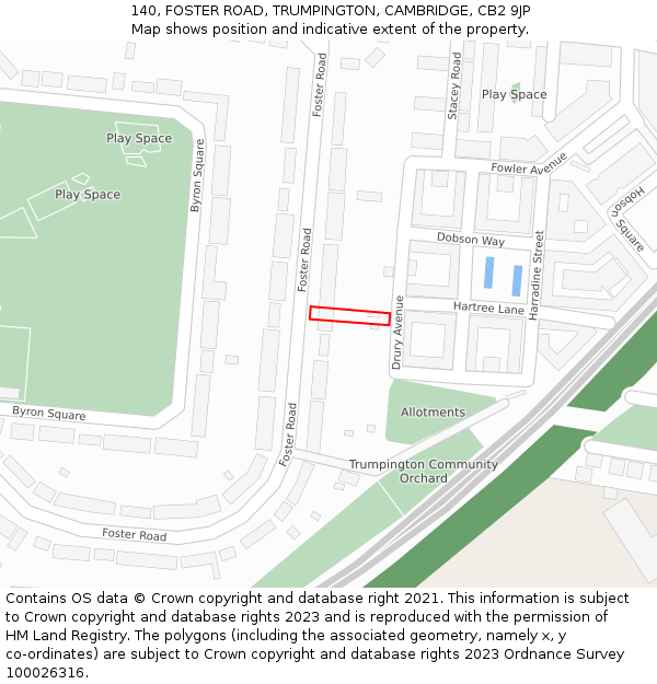 140, FOSTER ROAD, TRUMPINGTON, CAMBRIDGE, CB2 9JP: Location map and indicative extent of plot