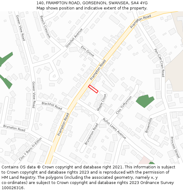 140, FRAMPTON ROAD, GORSEINON, SWANSEA, SA4 4YG: Location map and indicative extent of plot