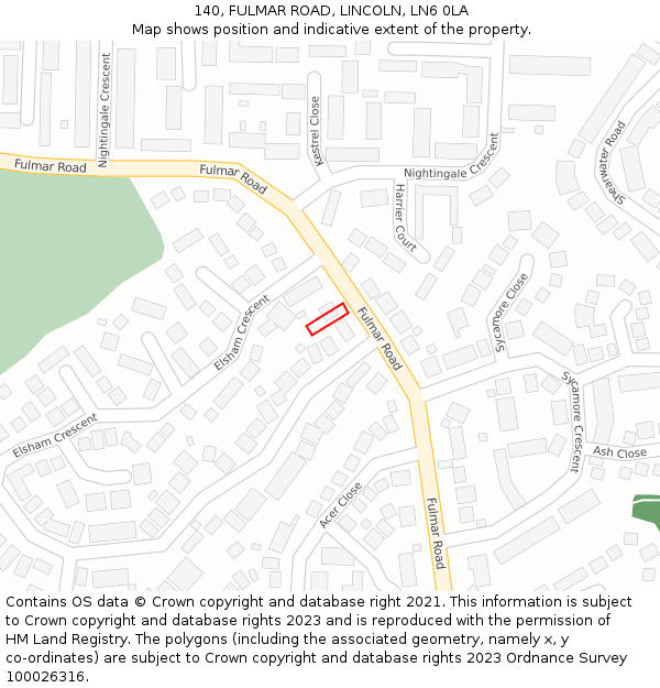 140, FULMAR ROAD, LINCOLN, LN6 0LA: Location map and indicative extent of plot