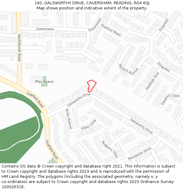 140, GALSWORTHY DRIVE, CAVERSHAM, READING, RG4 6QJ: Location map and indicative extent of plot