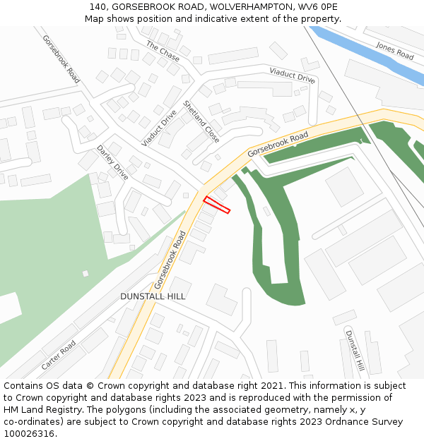 140, GORSEBROOK ROAD, WOLVERHAMPTON, WV6 0PE: Location map and indicative extent of plot