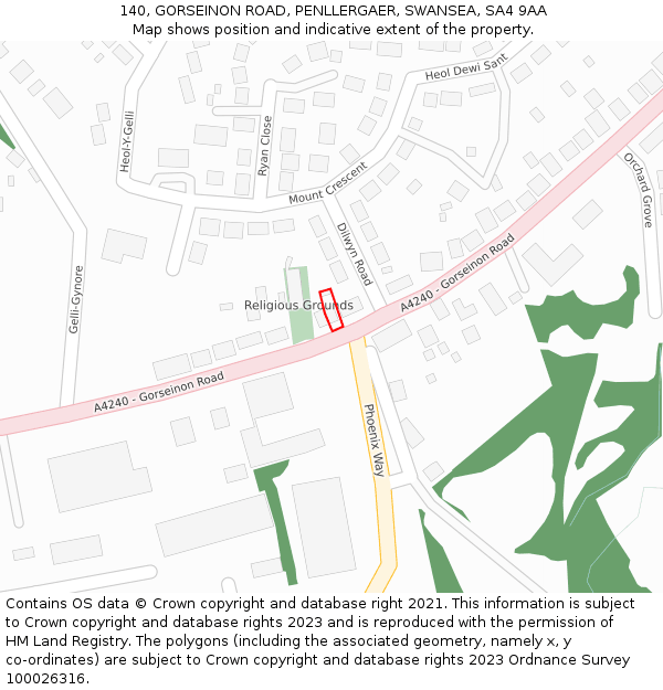 140, GORSEINON ROAD, PENLLERGAER, SWANSEA, SA4 9AA: Location map and indicative extent of plot