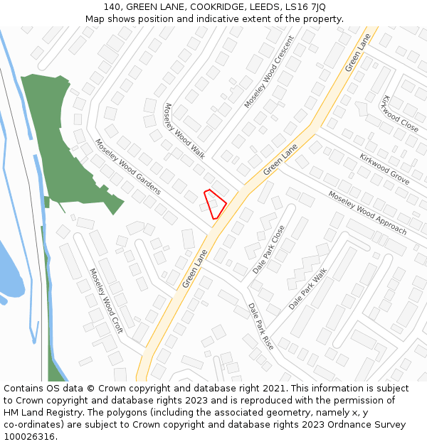 140, GREEN LANE, COOKRIDGE, LEEDS, LS16 7JQ: Location map and indicative extent of plot