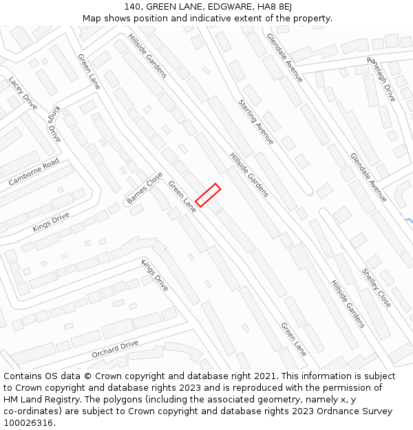 140, GREEN LANE, EDGWARE, HA8 8EJ: Location map and indicative extent of plot