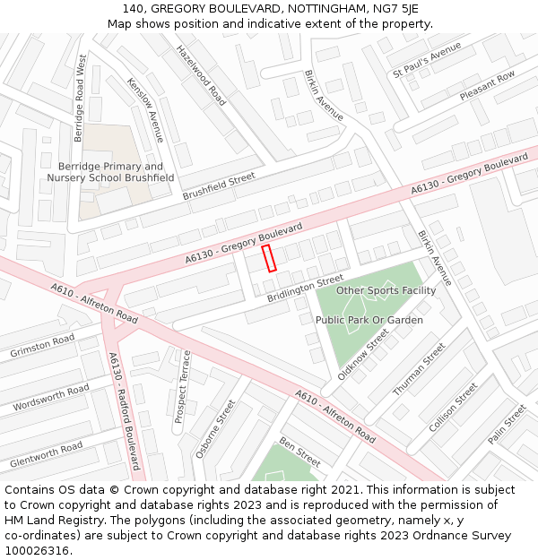 140, GREGORY BOULEVARD, NOTTINGHAM, NG7 5JE: Location map and indicative extent of plot