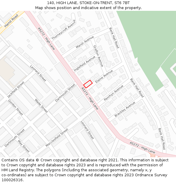 140, HIGH LANE, STOKE-ON-TRENT, ST6 7BT: Location map and indicative extent of plot