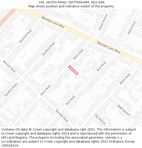 140, HILTON ROAD, NOTTINGHAM, NG3 6AR: Location map and indicative extent of plot