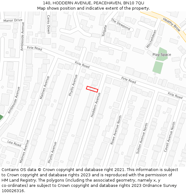 140, HODDERN AVENUE, PEACEHAVEN, BN10 7QU: Location map and indicative extent of plot