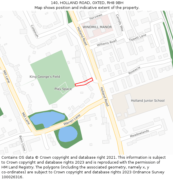 140, HOLLAND ROAD, OXTED, RH8 9BH: Location map and indicative extent of plot