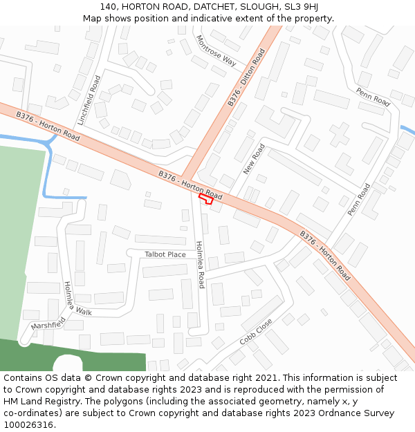 140, HORTON ROAD, DATCHET, SLOUGH, SL3 9HJ: Location map and indicative extent of plot