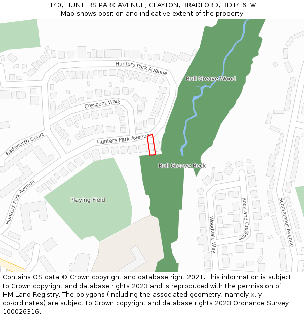 140, HUNTERS PARK AVENUE, CLAYTON, BRADFORD, BD14 6EW: Location map and indicative extent of plot