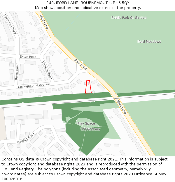 140, IFORD LANE, BOURNEMOUTH, BH6 5QY: Location map and indicative extent of plot