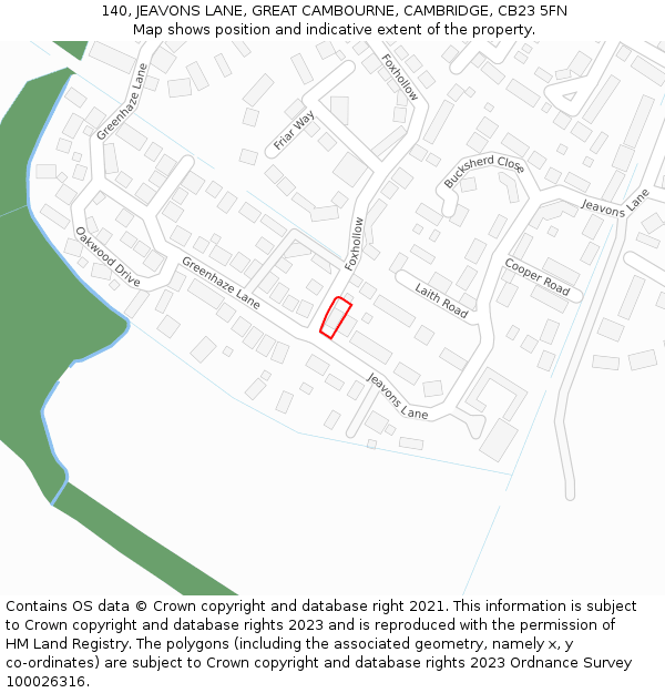 140, JEAVONS LANE, GREAT CAMBOURNE, CAMBRIDGE, CB23 5FN: Location map and indicative extent of plot