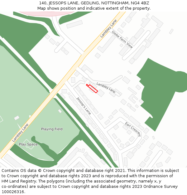 140, JESSOPS LANE, GEDLING, NOTTINGHAM, NG4 4BZ: Location map and indicative extent of plot