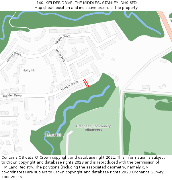 140, KIELDER DRIVE, THE MIDDLES, STANLEY, DH9 6FD: Location map and indicative extent of plot