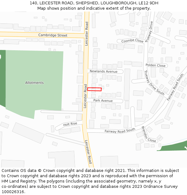 140, LEICESTER ROAD, SHEPSHED, LOUGHBOROUGH, LE12 9DH: Location map and indicative extent of plot