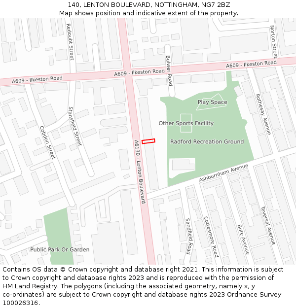 140, LENTON BOULEVARD, NOTTINGHAM, NG7 2BZ: Location map and indicative extent of plot