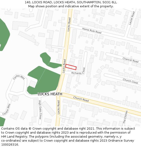 140, LOCKS ROAD, LOCKS HEATH, SOUTHAMPTON, SO31 6LL: Location map and indicative extent of plot