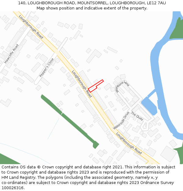 140, LOUGHBOROUGH ROAD, MOUNTSORREL, LOUGHBOROUGH, LE12 7AU: Location map and indicative extent of plot