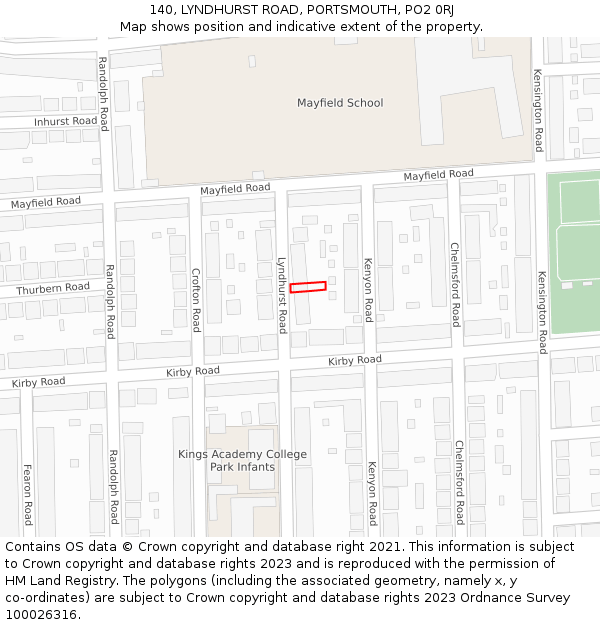 140, LYNDHURST ROAD, PORTSMOUTH, PO2 0RJ: Location map and indicative extent of plot