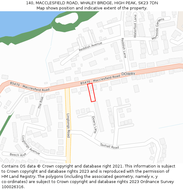140, MACCLESFIELD ROAD, WHALEY BRIDGE, HIGH PEAK, SK23 7DN: Location map and indicative extent of plot
