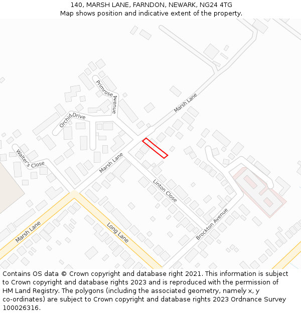 140, MARSH LANE, FARNDON, NEWARK, NG24 4TG: Location map and indicative extent of plot