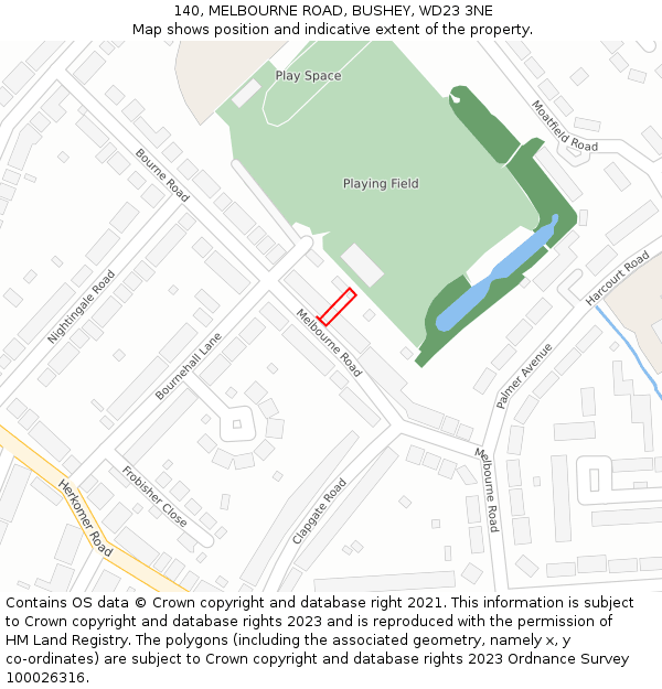 140, MELBOURNE ROAD, BUSHEY, WD23 3NE: Location map and indicative extent of plot