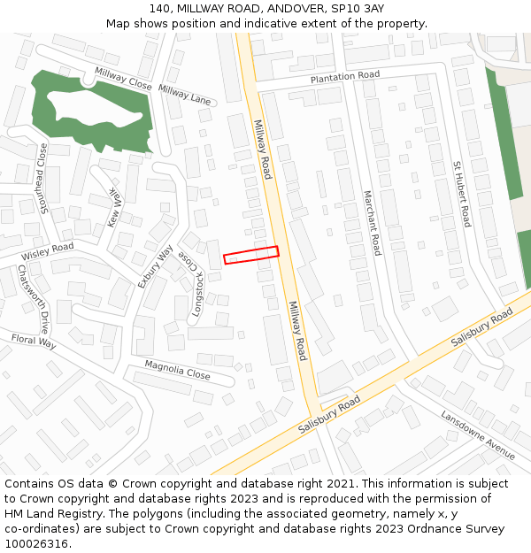 140, MILLWAY ROAD, ANDOVER, SP10 3AY: Location map and indicative extent of plot