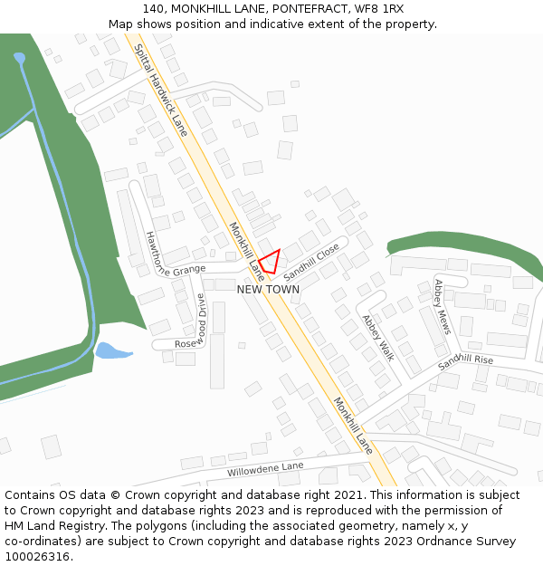 140, MONKHILL LANE, PONTEFRACT, WF8 1RX: Location map and indicative extent of plot