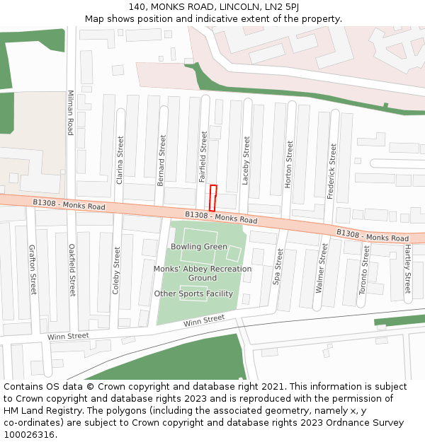 140, MONKS ROAD, LINCOLN, LN2 5PJ: Location map and indicative extent of plot