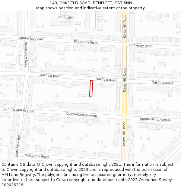 140, OAKFIELD ROAD, BENFLEET, SS7 5NN: Location map and indicative extent of plot
