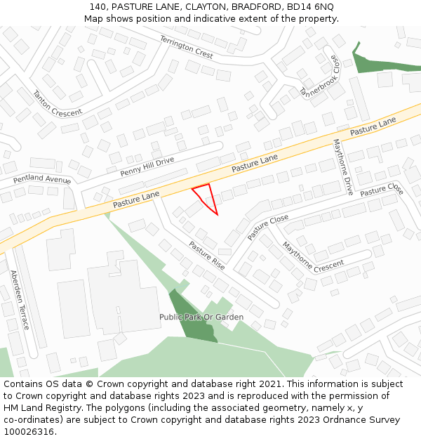 140, PASTURE LANE, CLAYTON, BRADFORD, BD14 6NQ: Location map and indicative extent of plot