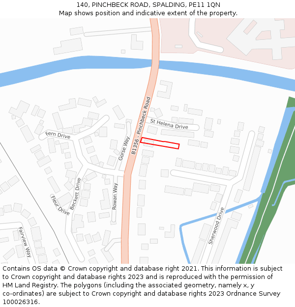 140, PINCHBECK ROAD, SPALDING, PE11 1QN: Location map and indicative extent of plot