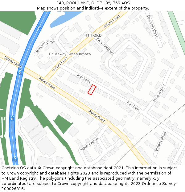 140, POOL LANE, OLDBURY, B69 4QS: Location map and indicative extent of plot