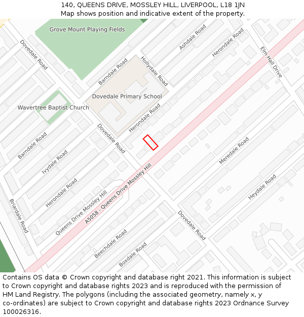 140, QUEENS DRIVE, MOSSLEY HILL, LIVERPOOL, L18 1JN: Location map and indicative extent of plot