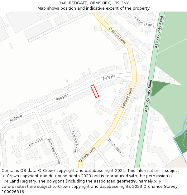 140, REDGATE, ORMSKIRK, L39 3NY: Location map and indicative extent of plot