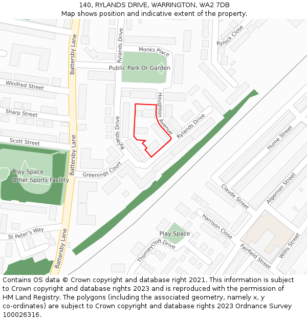 140, RYLANDS DRIVE, WARRINGTON, WA2 7DB: Location map and indicative extent of plot