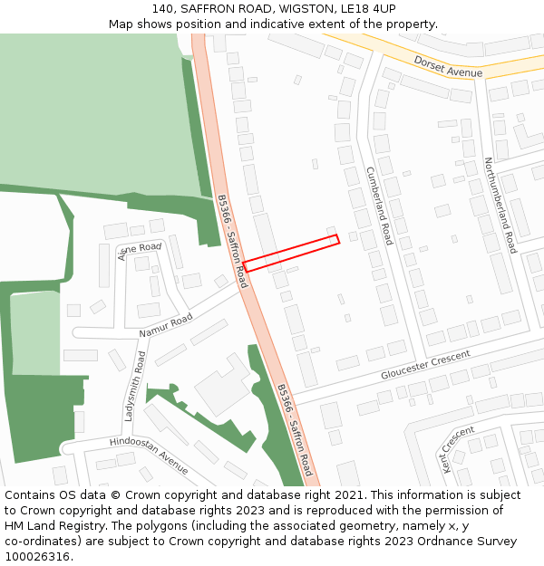 140, SAFFRON ROAD, WIGSTON, LE18 4UP: Location map and indicative extent of plot