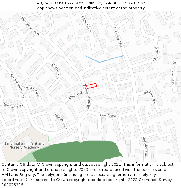 140, SANDRINGHAM WAY, FRIMLEY, CAMBERLEY, GU16 9YF: Location map and indicative extent of plot