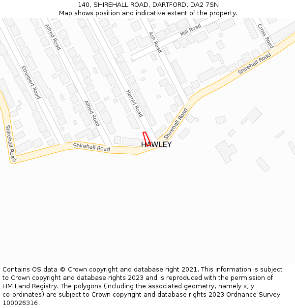 140, SHIREHALL ROAD, DARTFORD, DA2 7SN: Location map and indicative extent of plot